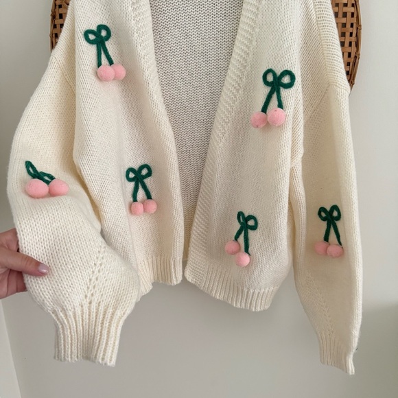 Fashion Nova Women White Cherry Embroidered Cardigan Sweater Plus 2X Y2K Cute - Picture 4 of 10